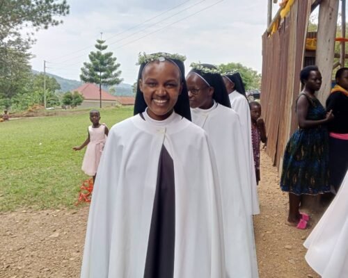 the first groud of novices that was trained in uganda after receiving their vows on 26th/8/2023 at kyengeza parish